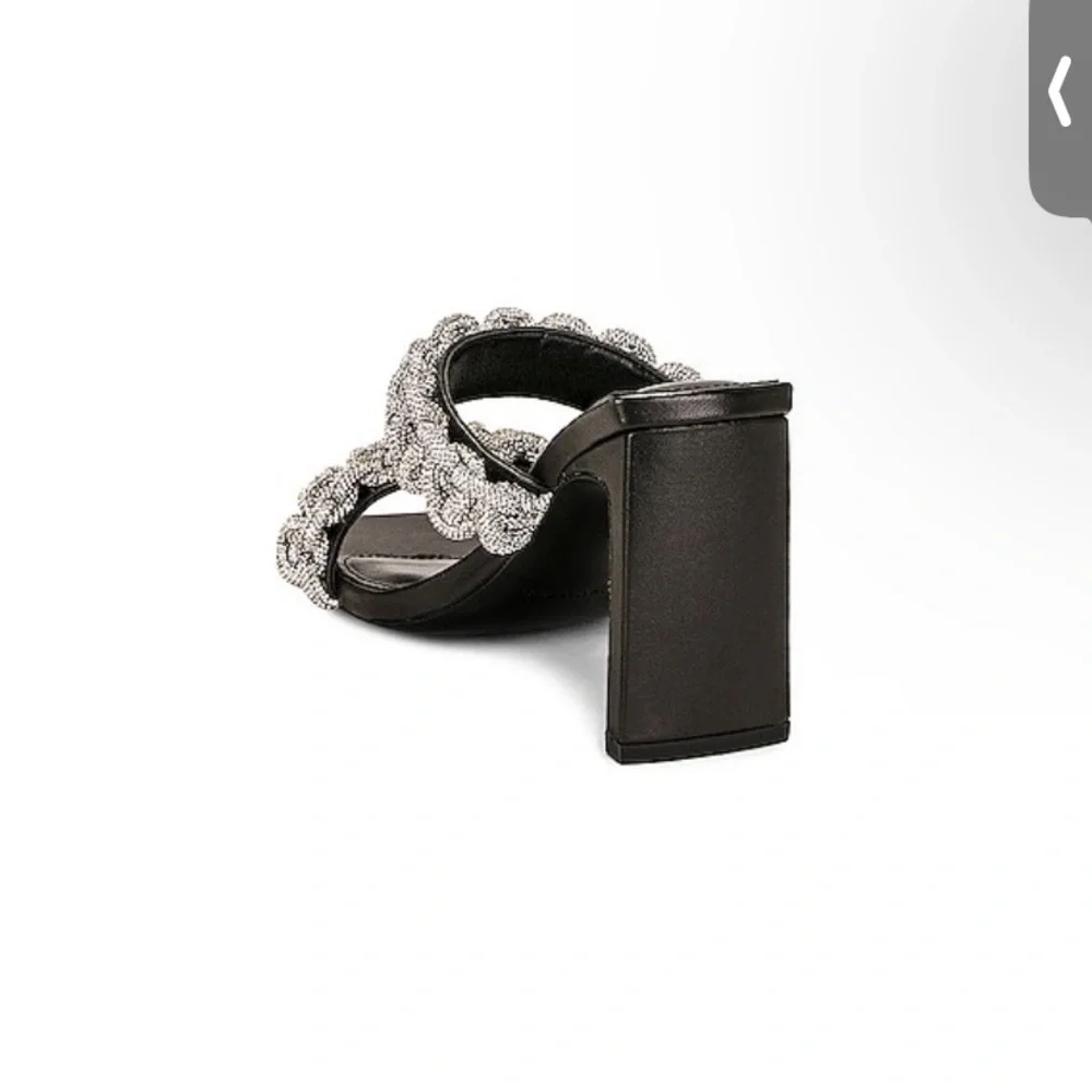 NIB Johnathan Simkhai Black Heeled Slide Sandals with Silver Braided Straps - Picture 3 of 3